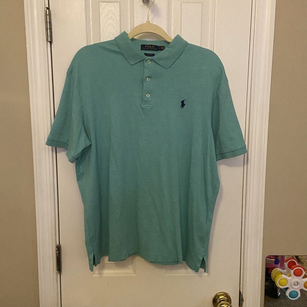 Polo Ralph Lauren Pima Soft Touch Mens Size L Short Sleeve Shirt Aqua Blue